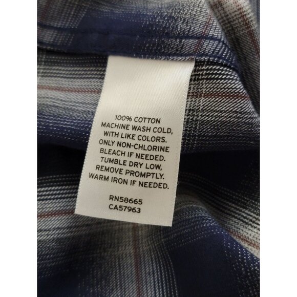 Nordstrom Mens Trim Fit Long Sleeve Blue & White Plaid Button-Up Shirt 100% Cott - Picture 5 of 5